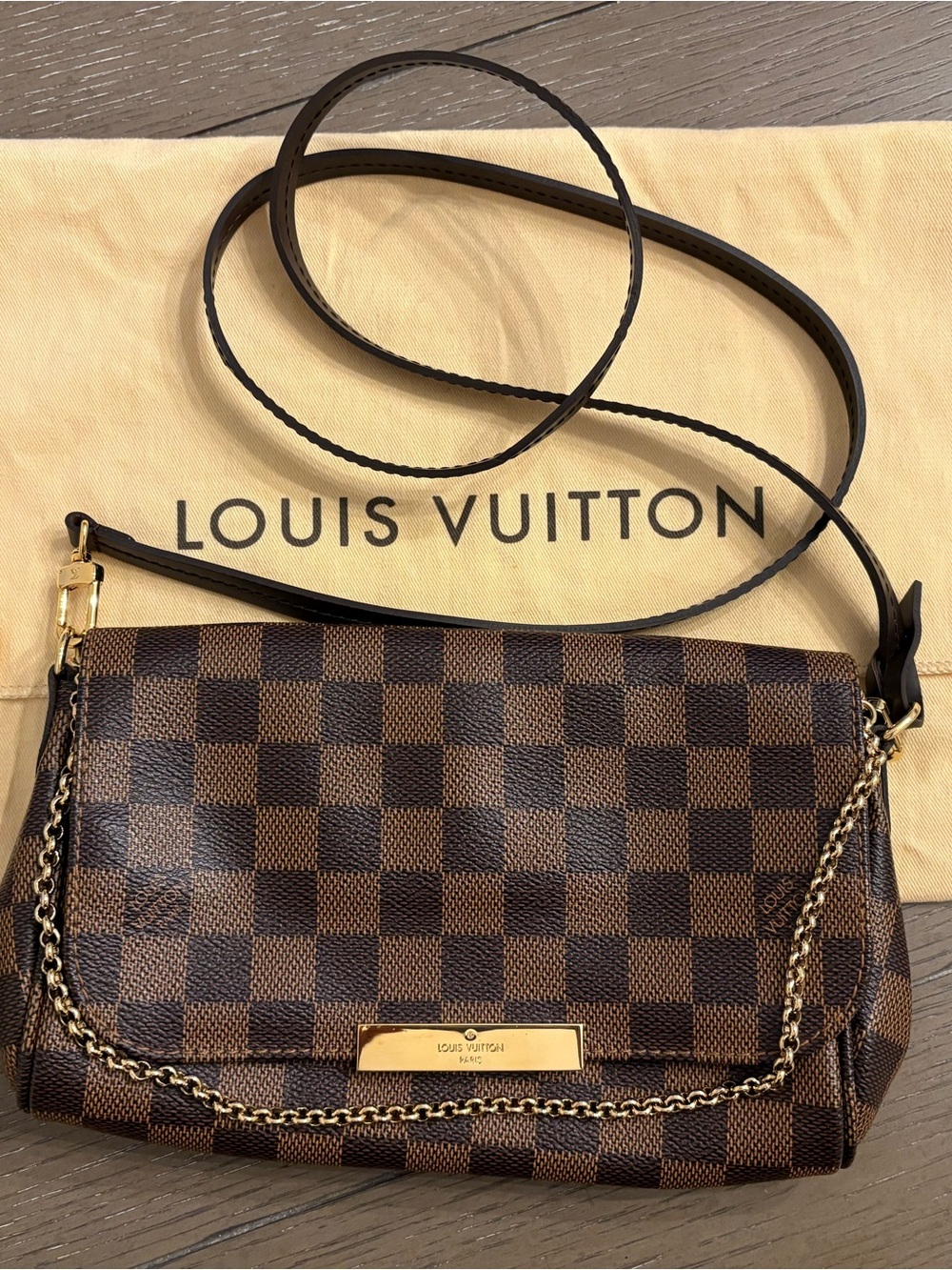 Louis Vuitton Brown Damier Ebene Crossbody with Gold Chain Detail
